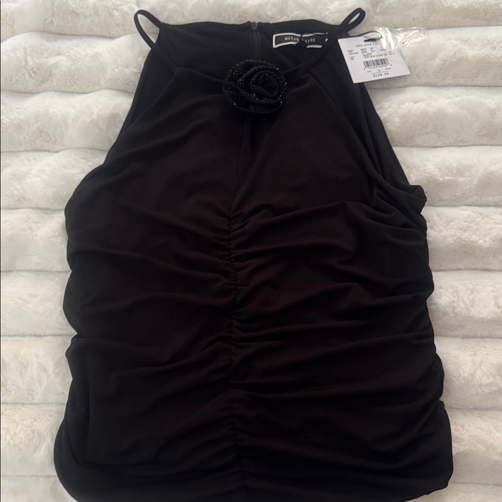 Black Sleeveless Top with Floral Detail